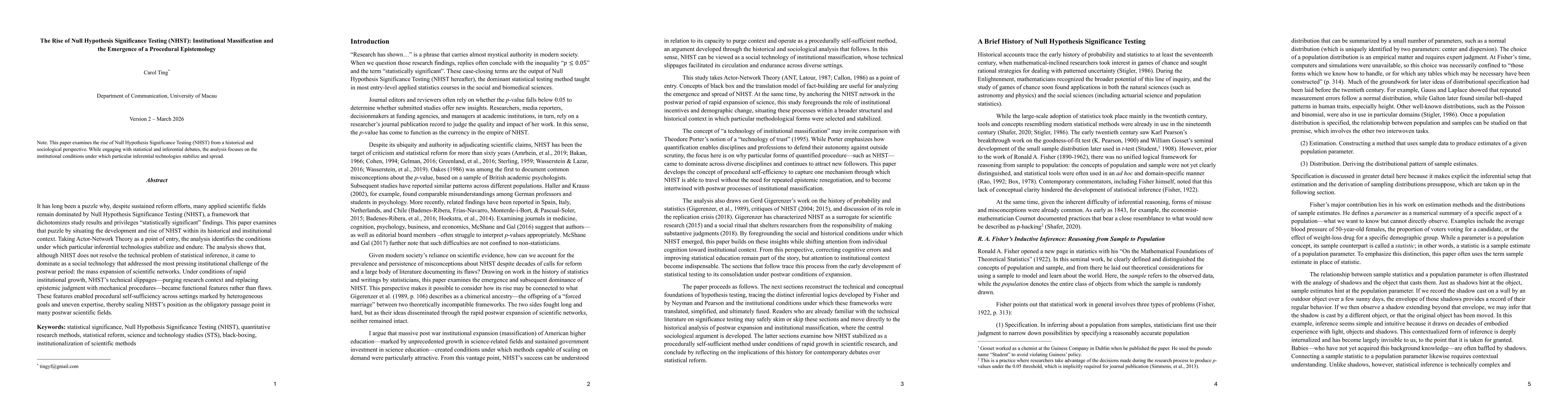 Thumbnail for The Rise of Null Hypothesis Significance Testing (NHST): Institutional Massification and the Emergence of a Procedural Epistemology