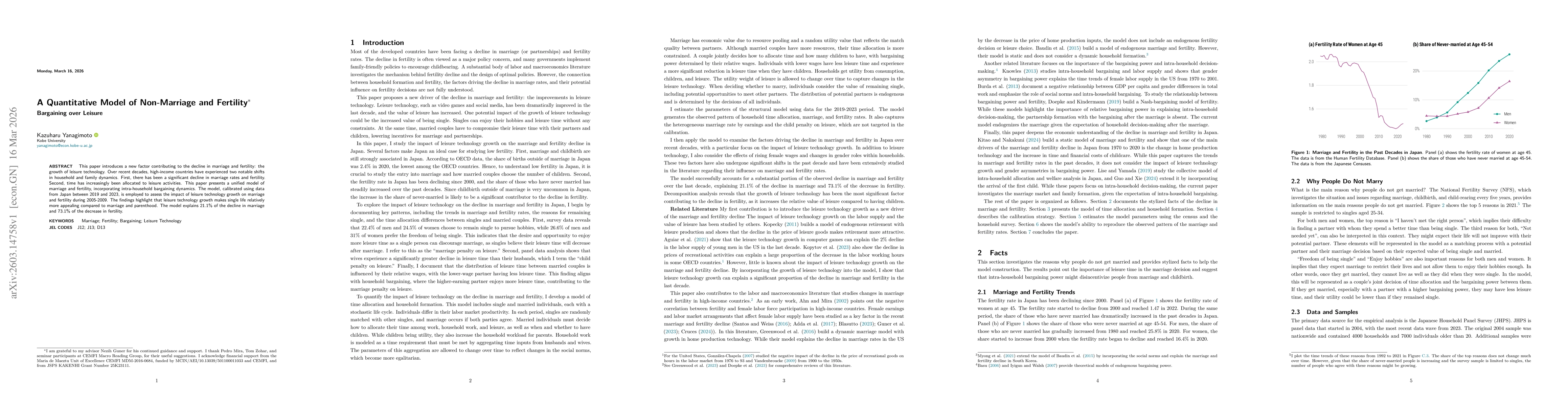 Thumbnail for A Quantitative Model of Non-Marriage and Fertility: Bargaining over Leisure