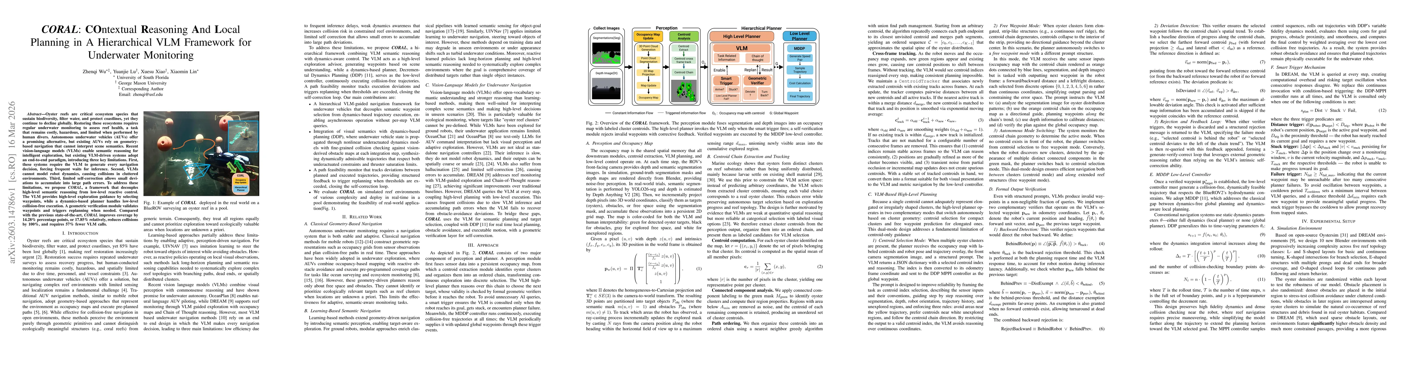 Thumbnail for CORAL: COntextual Reasoning And Local Planning in A Hierarchical VLM Framework for Underwater Monitoring