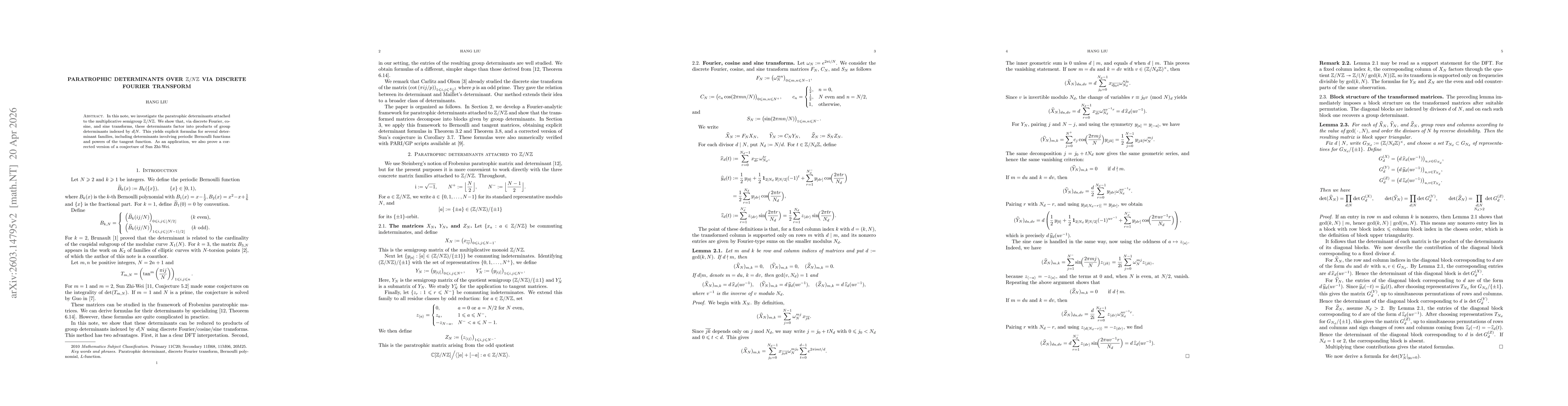 Thumbnail for Paratrophic Determinants over $\mathbb{Z}/N\mathbb{Z}$ via Discrete Fourier Transform