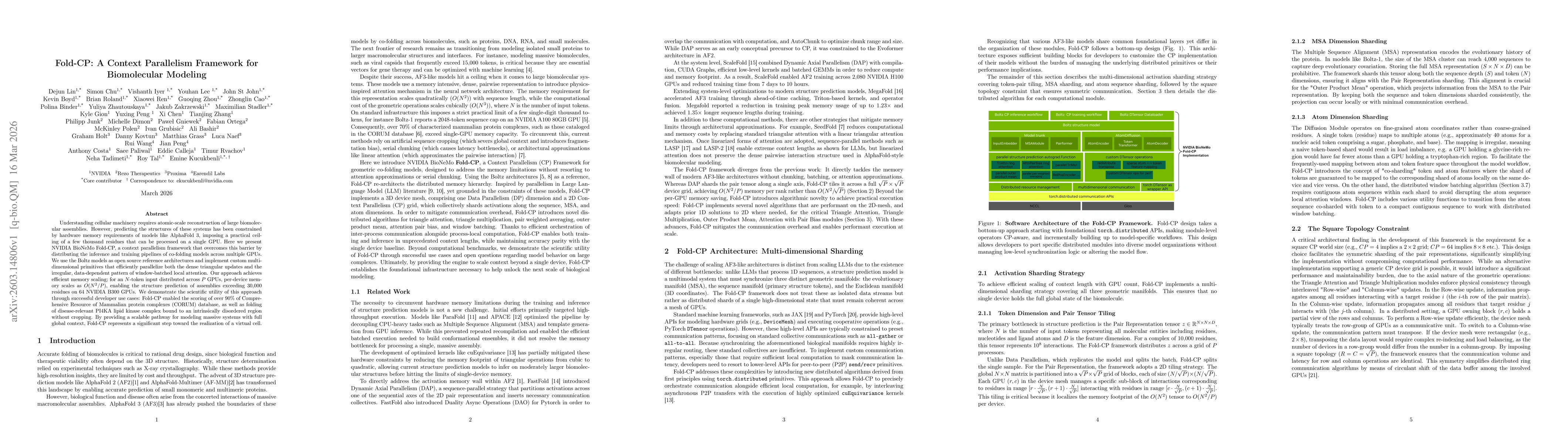 Thumbnail for Fold-CP: A Context Parallelism Framework for Biomolecular Modeling