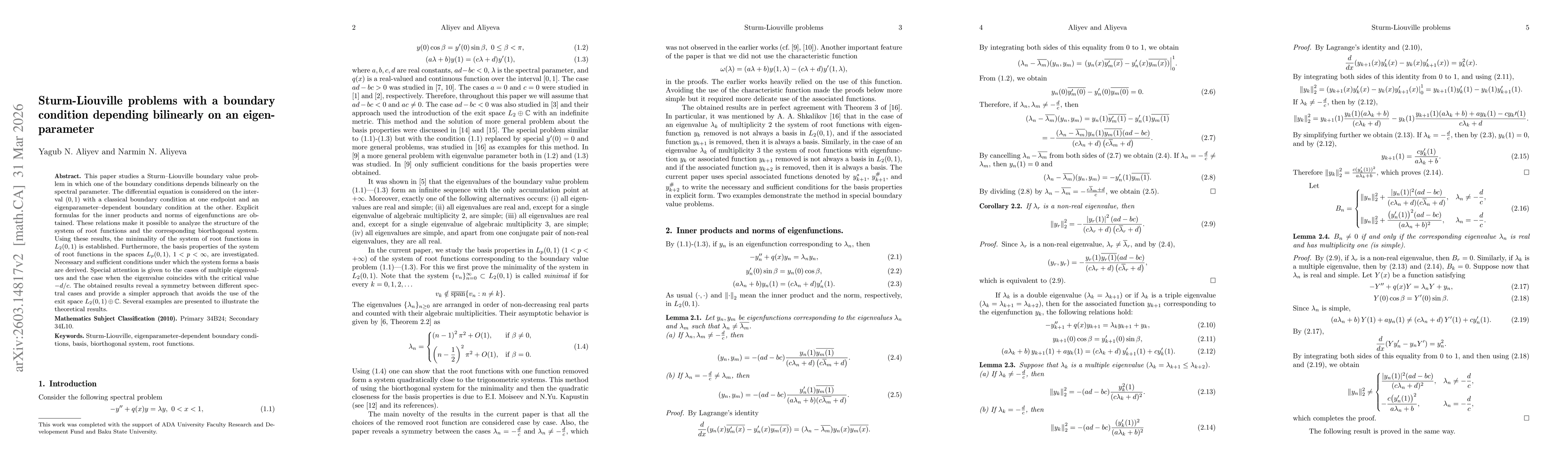 Thumbnail for Sturm-Liouville problems with a boundary condition depending bilinearly on an eigenparameter