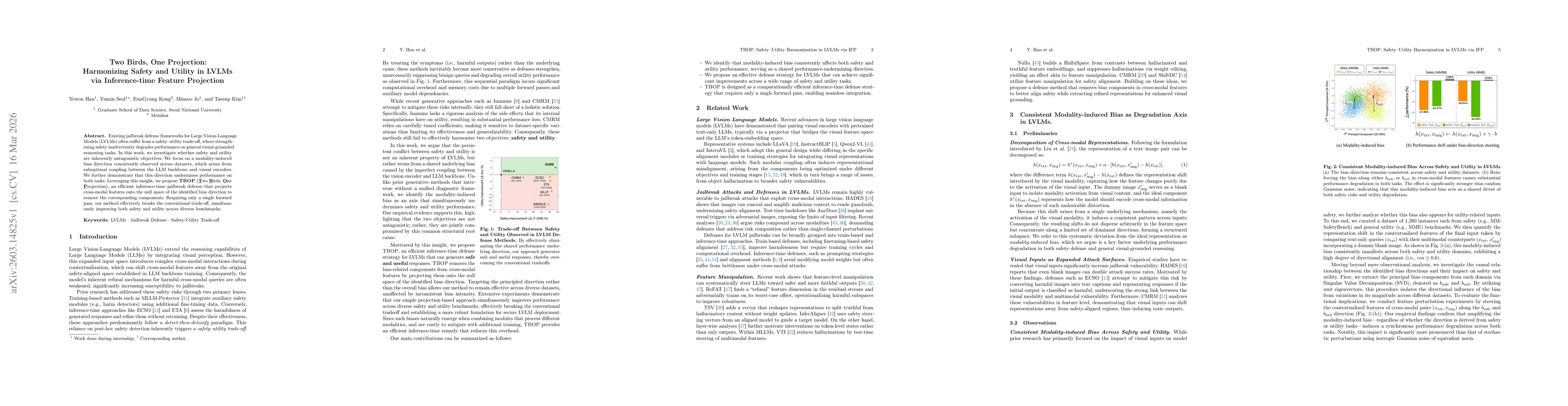 Thumbnail for Two Birds, One Projection: Harmonizing Safety and Utility in LVLMs via Inference-time Feature Projection