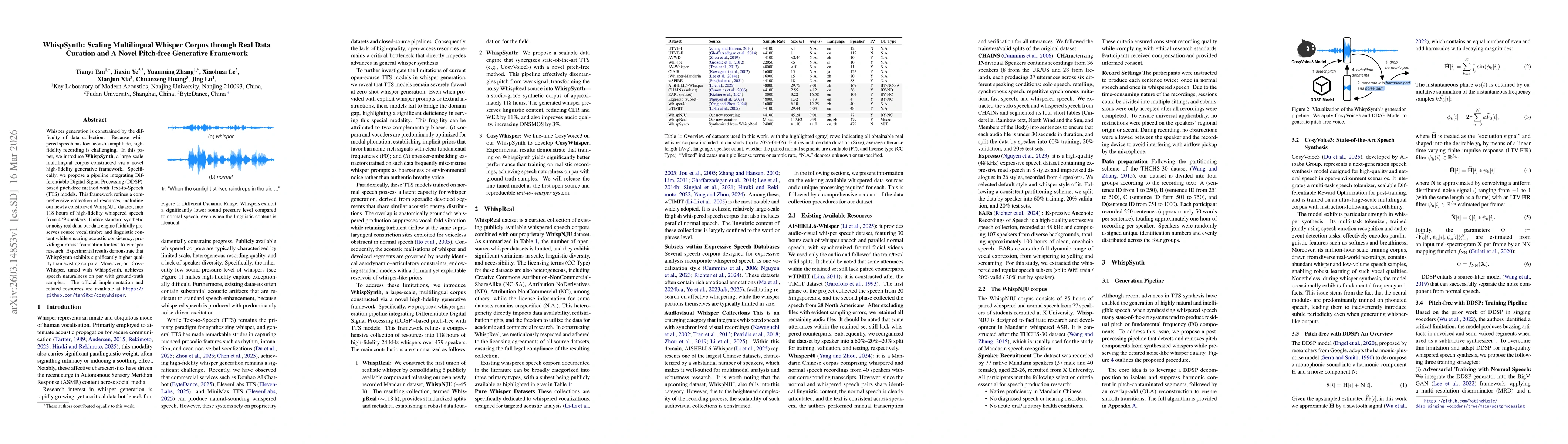 Thumbnail for WhispSynth: Scaling Multilingual Whisper Corpus through Real Data Curation and A Novel Pitch-free Generative Framework