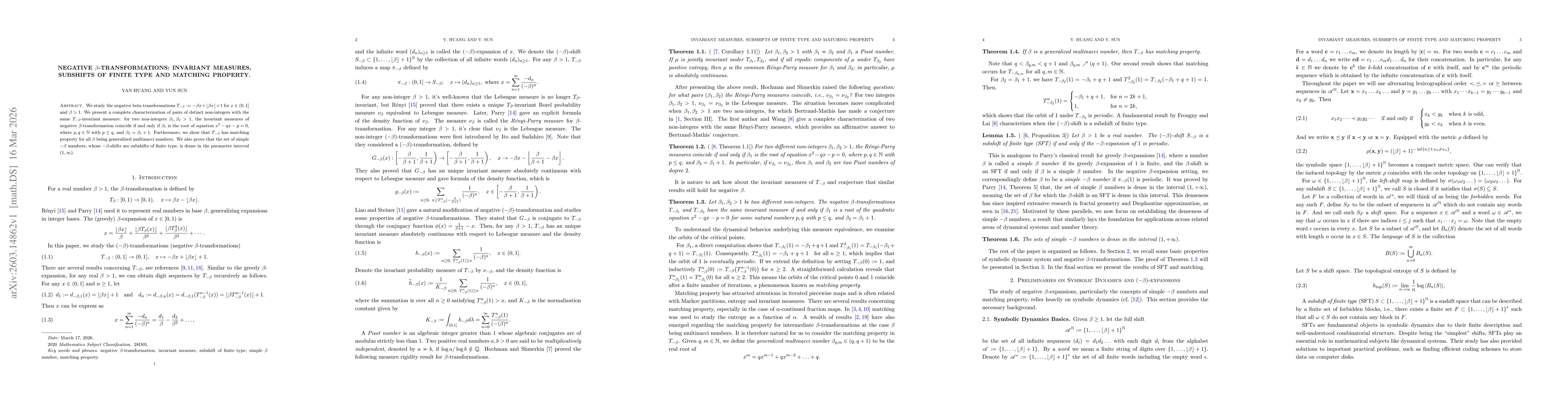 Thumbnail for Negative $β$-transformations: invariant measures, subshifts of finite type and matching property