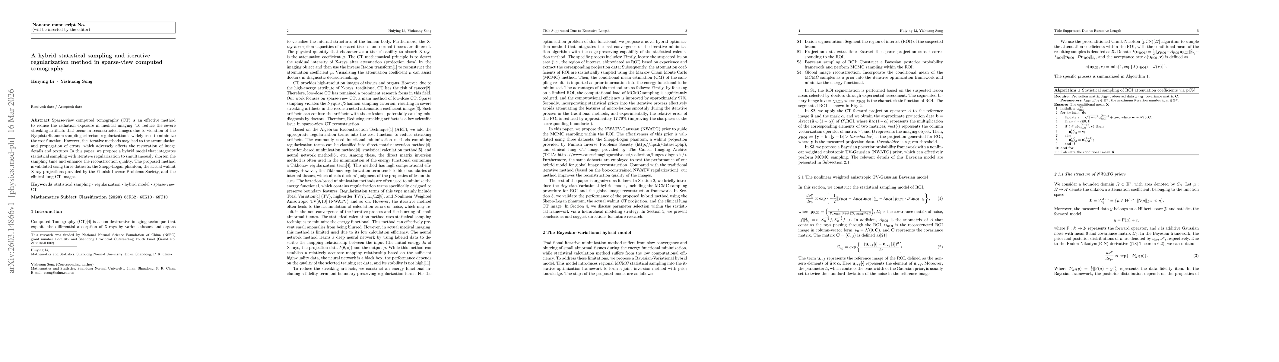 Thumbnail for A hybrid statistical sampling and iterative regularization method in sparse-view computed tomography