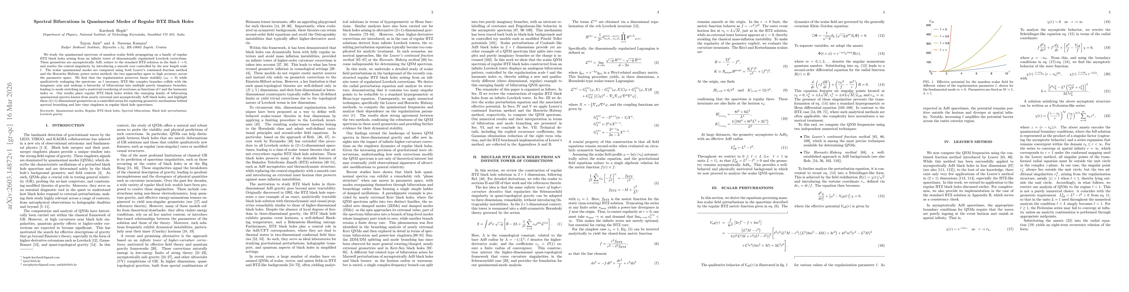 Thumbnail for Spectral Bifurcations in Quasinormal Modes of Regular BTZ Black Holes