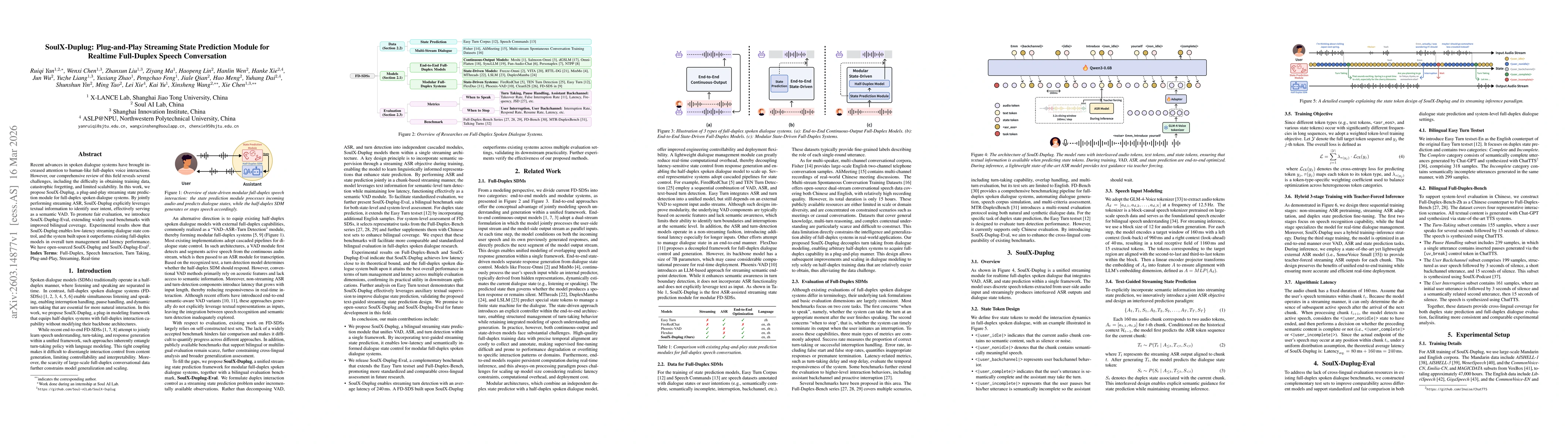 Thumbnail for SoulX-Duplug: Plug-and-Play Streaming State Prediction Module for Realtime Full-Duplex Speech Conversation