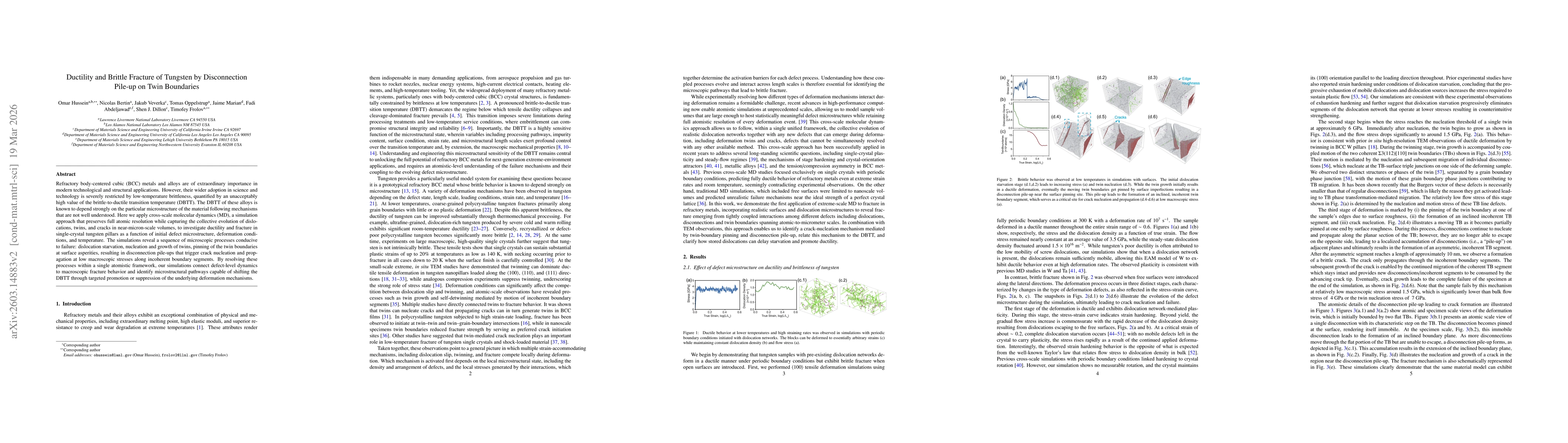 Thumbnail for Ductility and Brittle Fracture of Tungsten by Disconnection Pile-up on Twin Boundaries