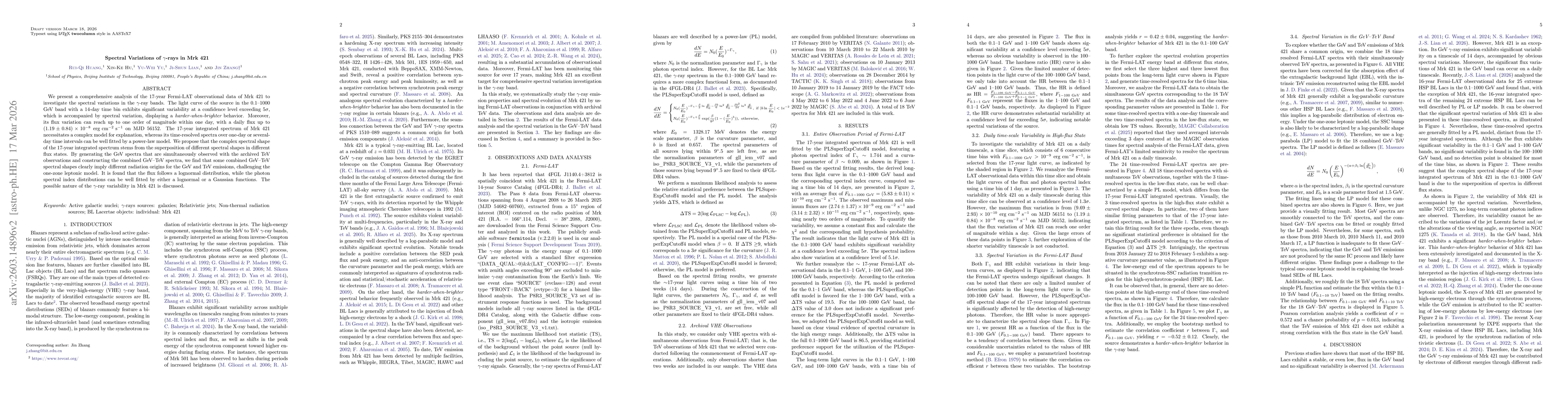 Thumbnail for Spectral Variations of $γ$-rays in Mrk 421