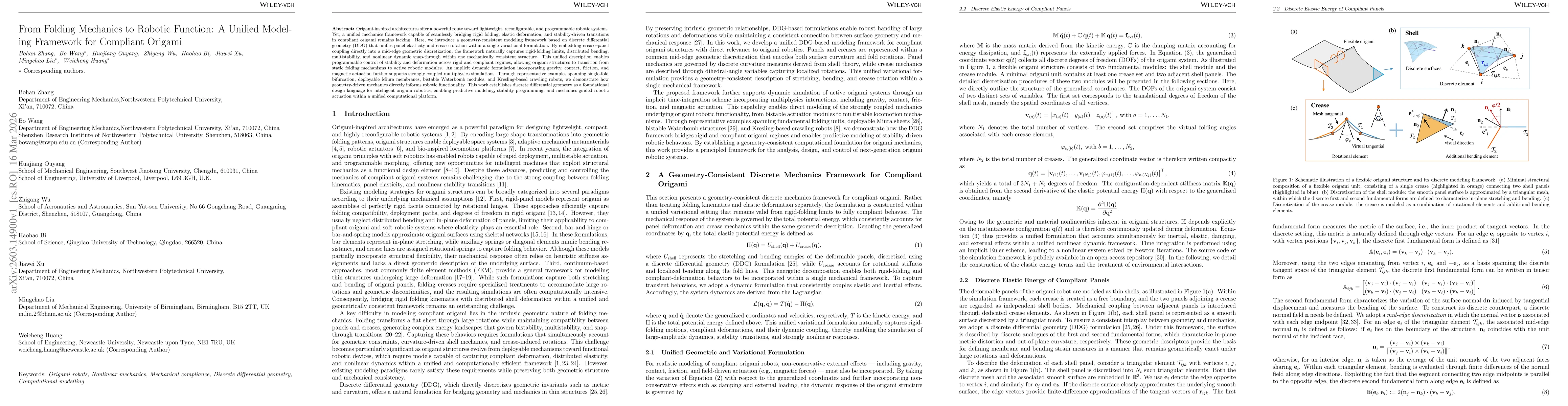 Thumbnail for From Folding Mechanics to Robotic Function: A Unified Modeling Framework for Compliant Origami