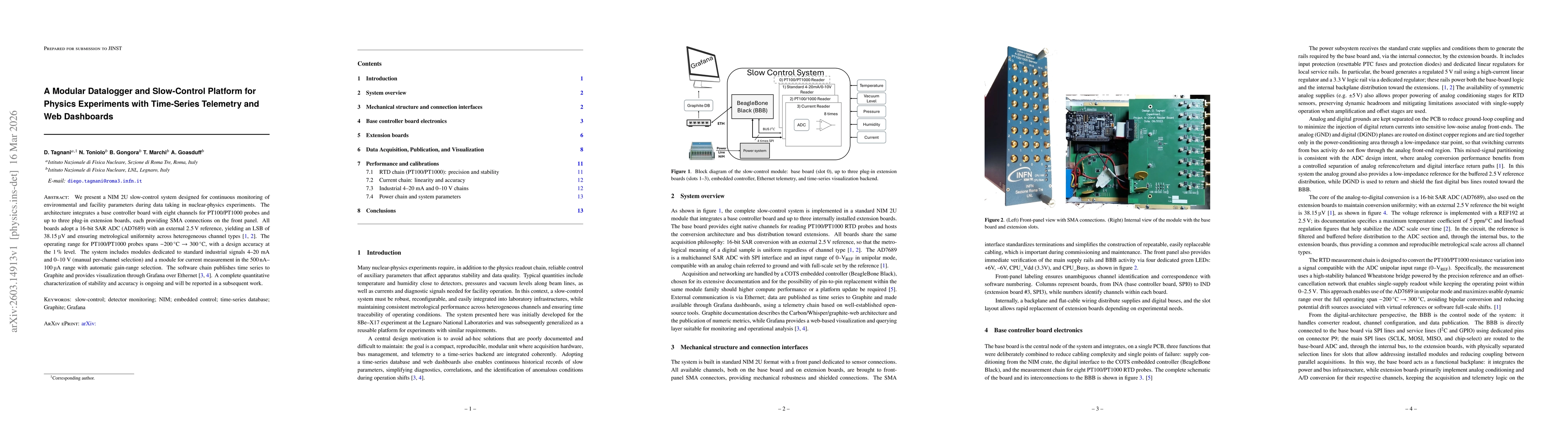 Thumbnail for A Modular Datalogger and Slow-Control Platform for Physics Experiments with Time-Series Telemetry and Web Dashboards