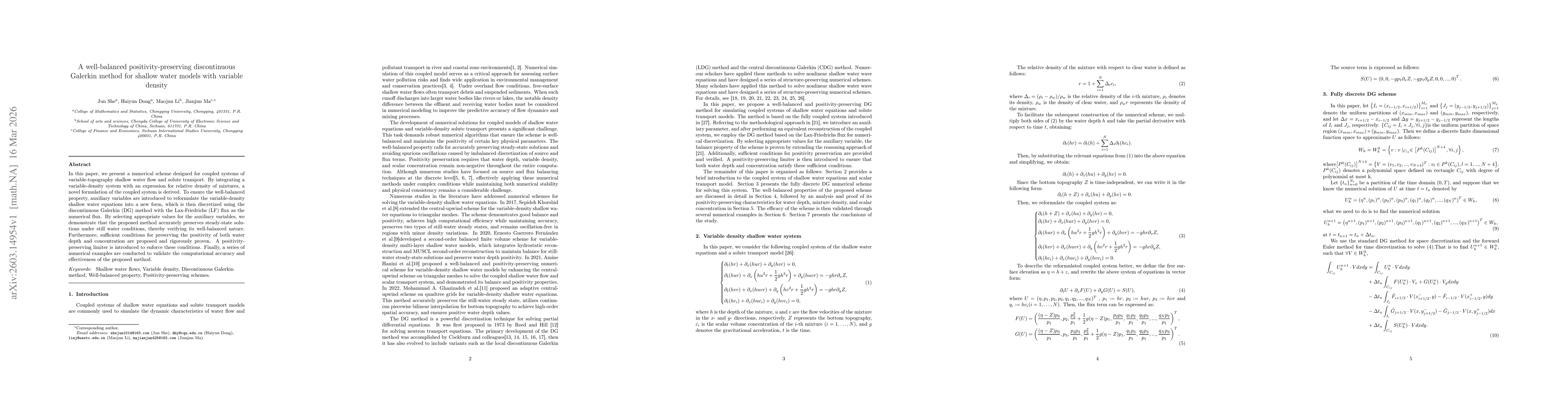 Thumbnail for A well-balanced positivity-preserving discontinuous Galerkin method for shallow water models with variable density