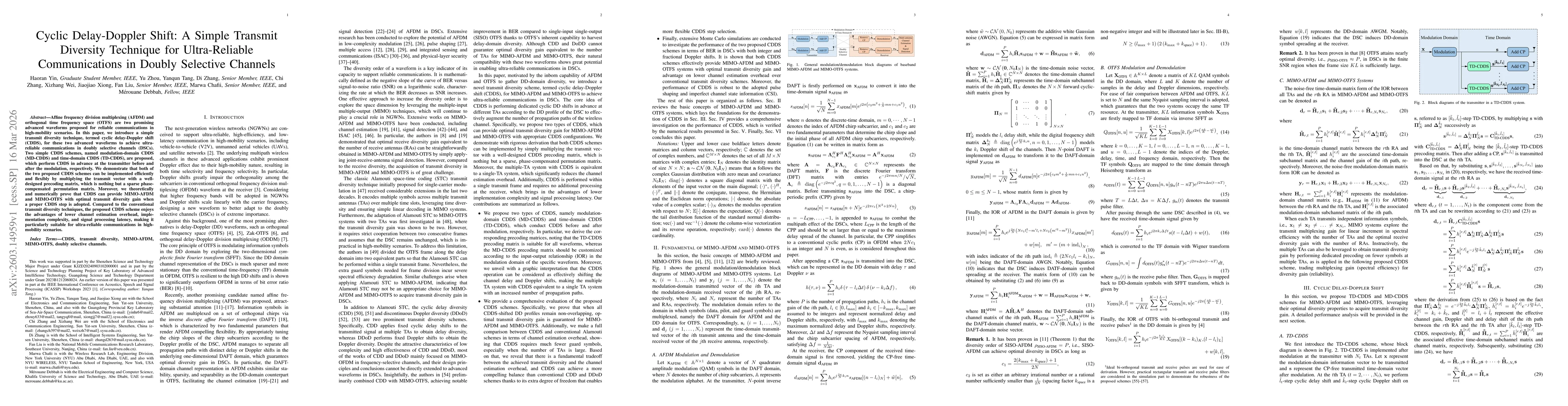 Thumbnail for Cyclic Delay-Doppler Shift: A Simple Transmit Diversity Technique for Ultra-Reliable Communications in Doubly Selective Channels