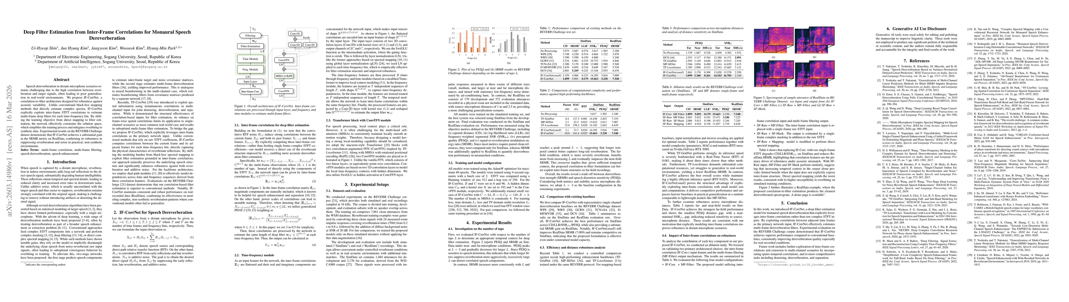 Thumbnail for Deep Filter Estimation from Inter-Frame Correlations for Monaural Speech Dereverberation