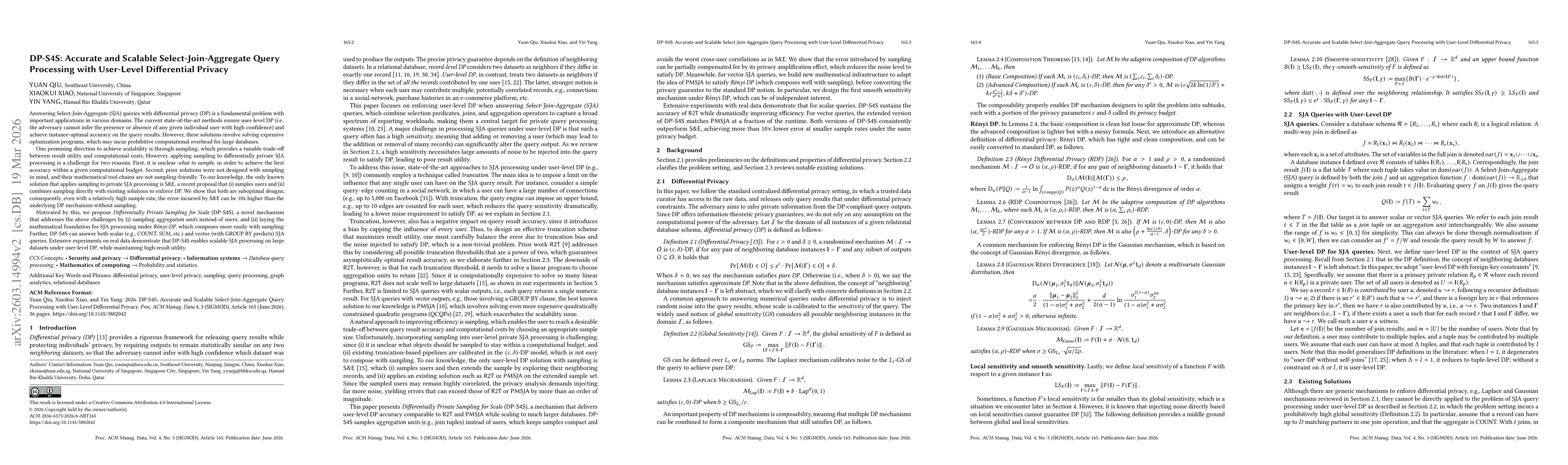 Thumbnail for DP-S4S: Accurate and Scalable Select-Join-Aggregate Query Processing with User-Level Differential Privacy