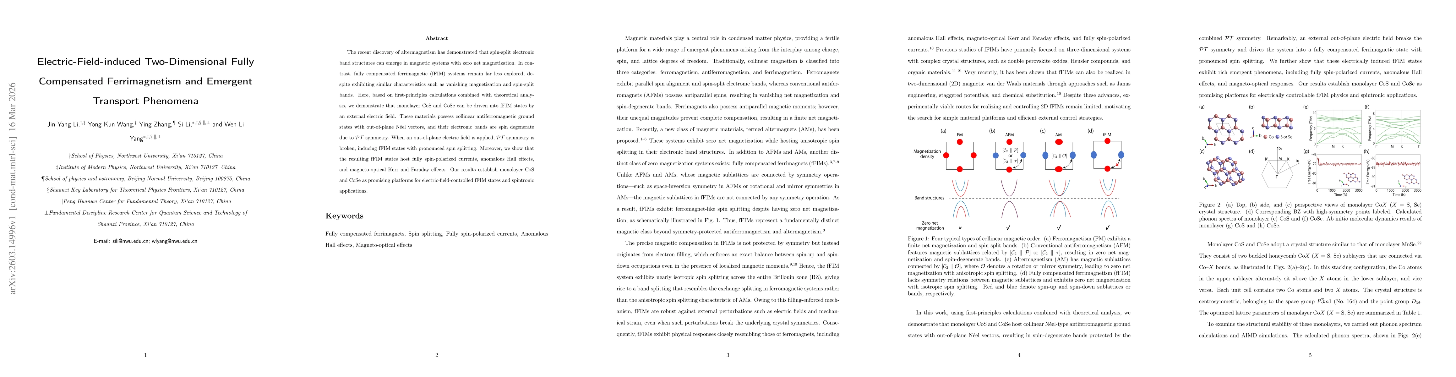 Thumbnail for Electric-Field-induced Two-Dimensional Fully Compensated Ferrimagnetism and Emergent Transport Phenomena