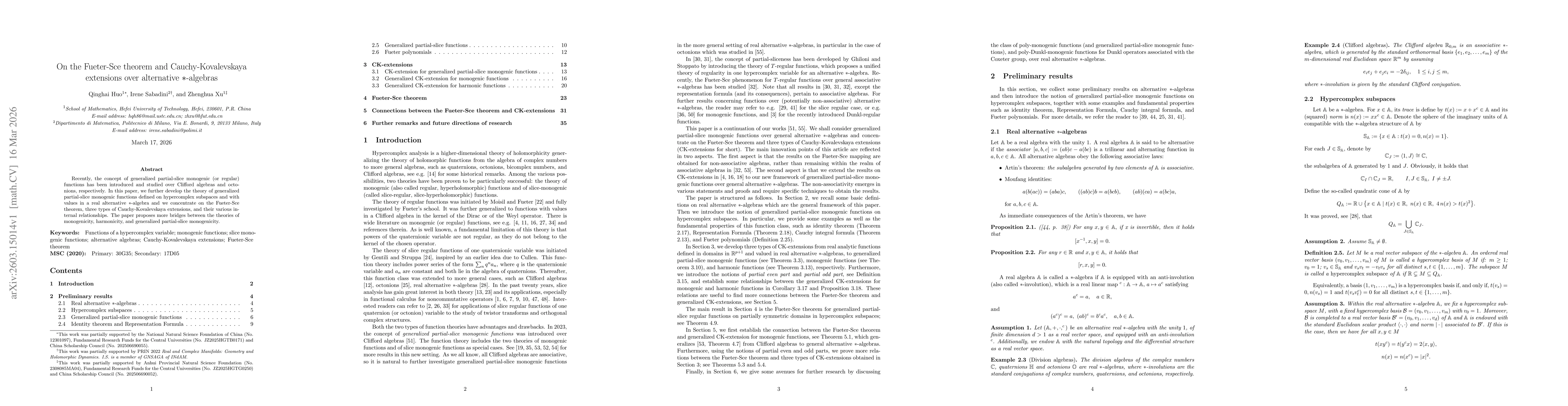 Thumbnail for On the Fueter-Sce theorem and Cauchy-Kovalevskaya extensions over alternative $\ast$-algebras