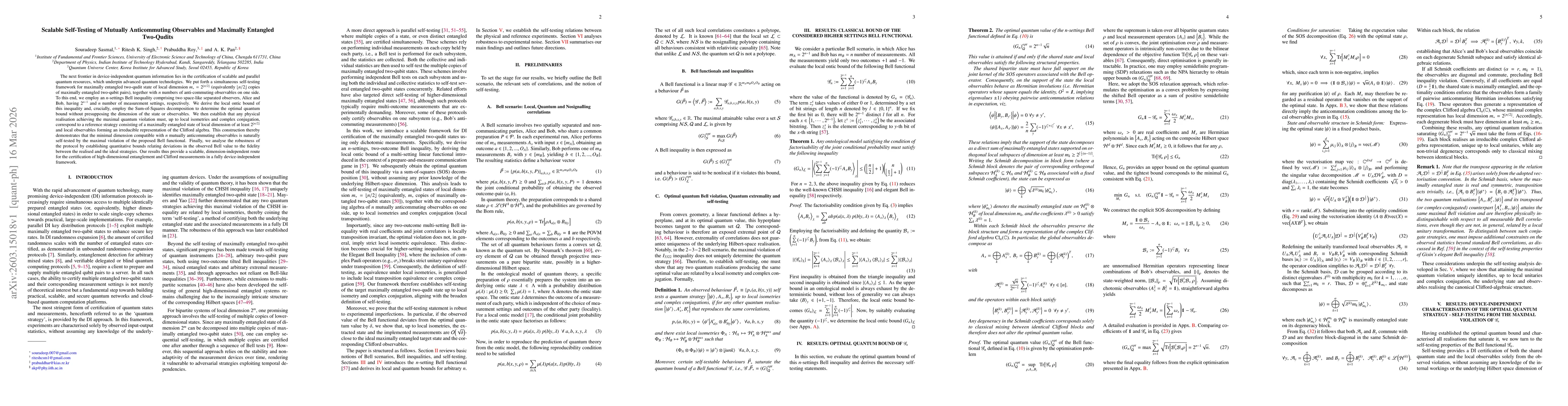 Thumbnail for Scalable Self-Testing of Mutually Anticommuting Observables and Maximally Entangled Two-Qudits