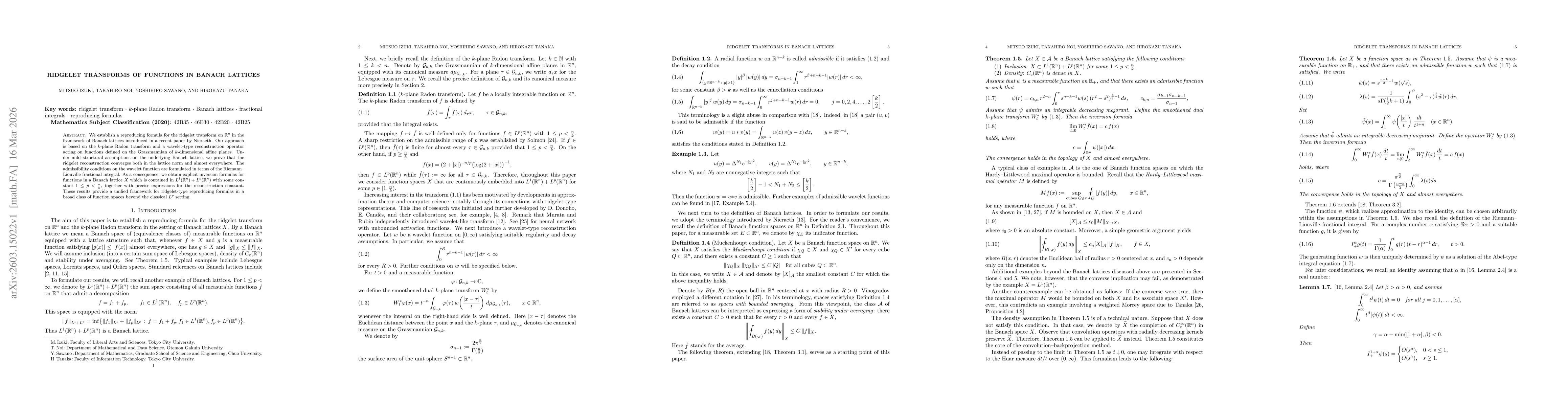 Thumbnail for Ridgelet Transforms of Functions in Banach lattices