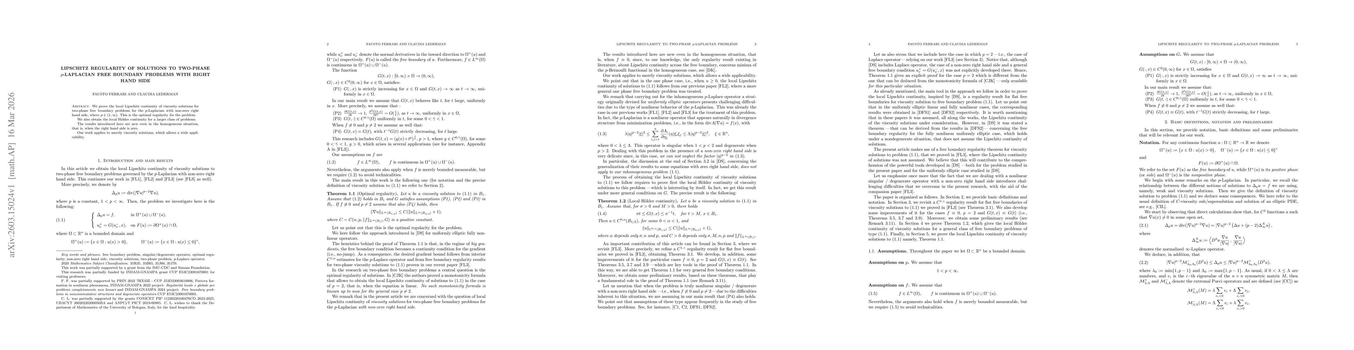 Thumbnail for Lipschitz regularity of solutions to two-phase $p$-Laplacian free boundary problems with right hand side