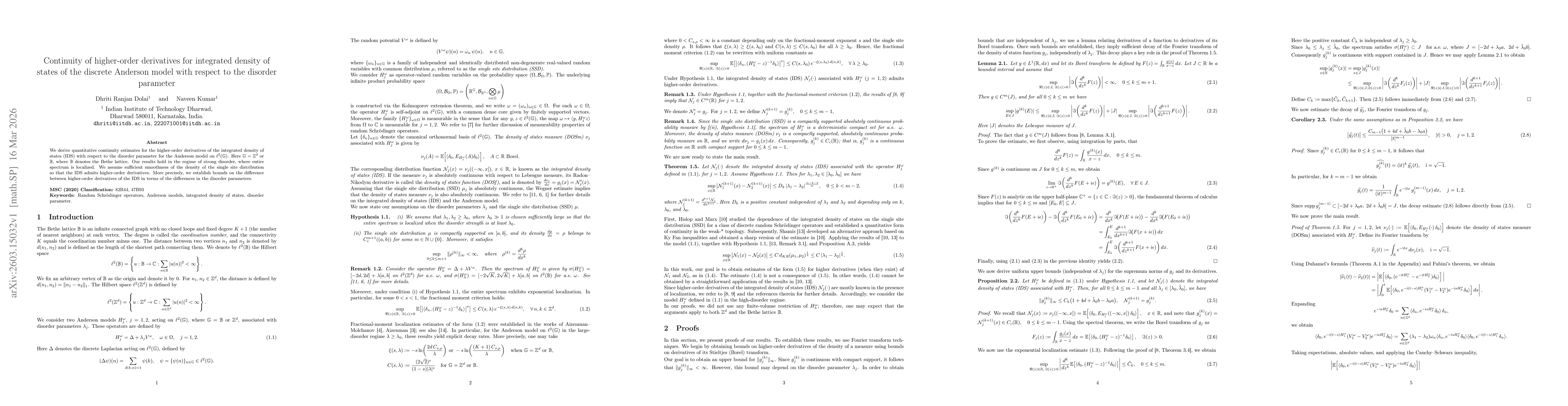 Thumbnail for Continuity of higher-order derivatives for integrated density of states of the discrete Anderson model with respect to the disorder parameter