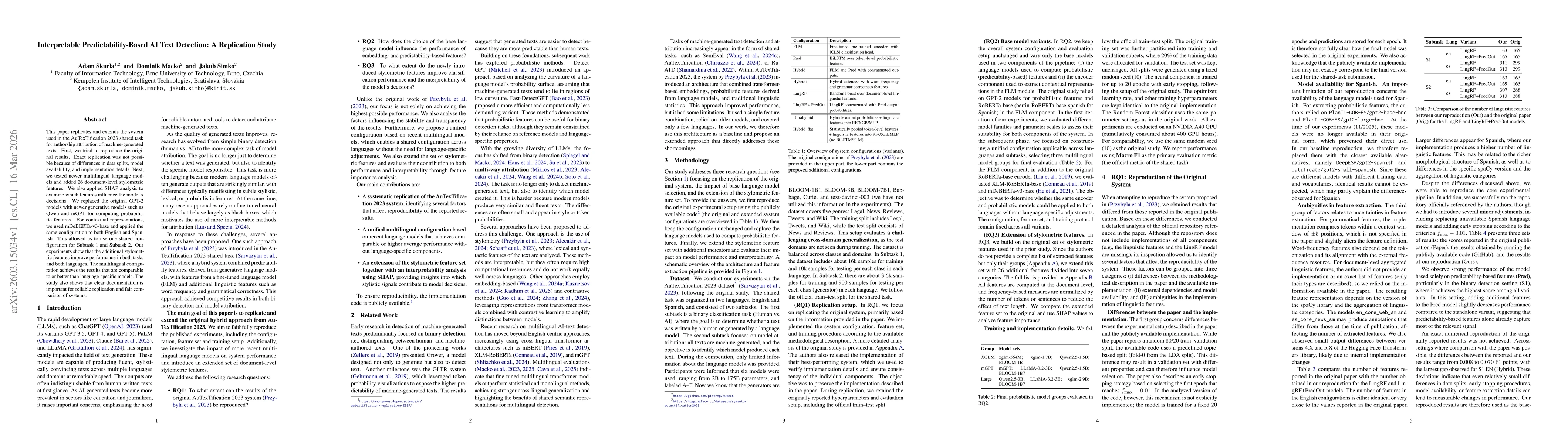Thumbnail for Interpretable Predictability-Based AI Text Detection: A Replication Study