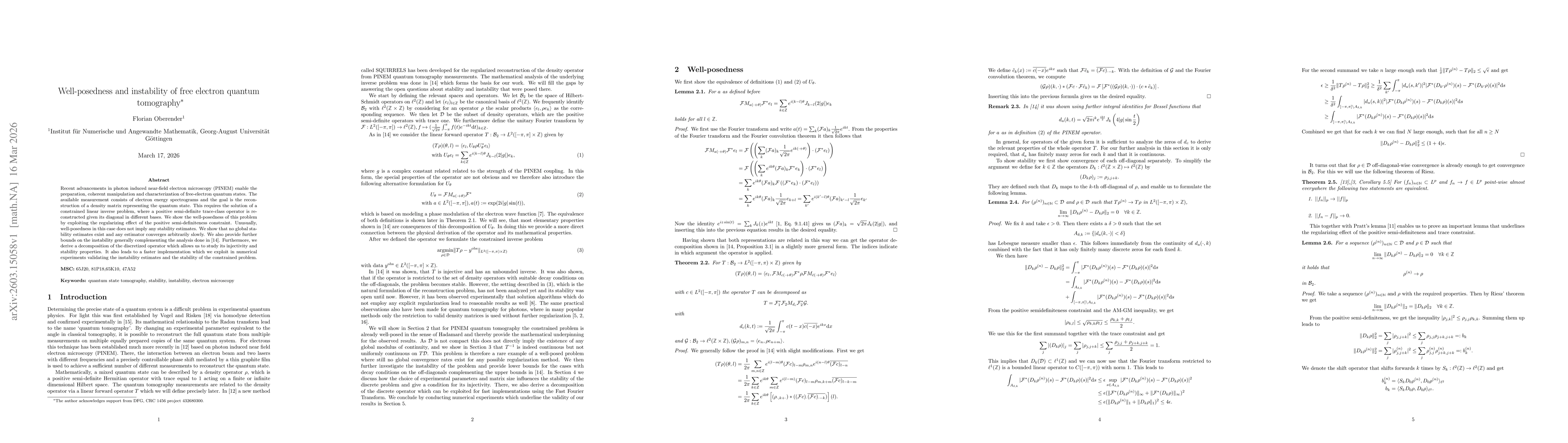 Thumbnail for Well-posedness and instability of free electron quantum tomography