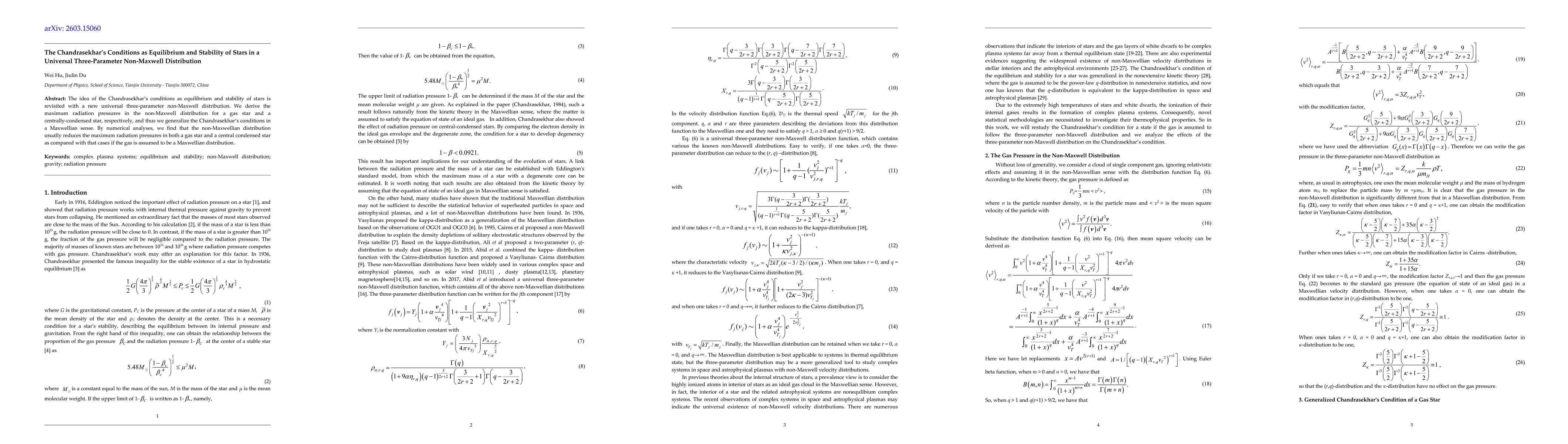 Thumbnail for The Chandrasekhar's Conditions as Equilibrium and Stability of Stars in a Universal Three-Parameter Non-Maxwell Distribution
