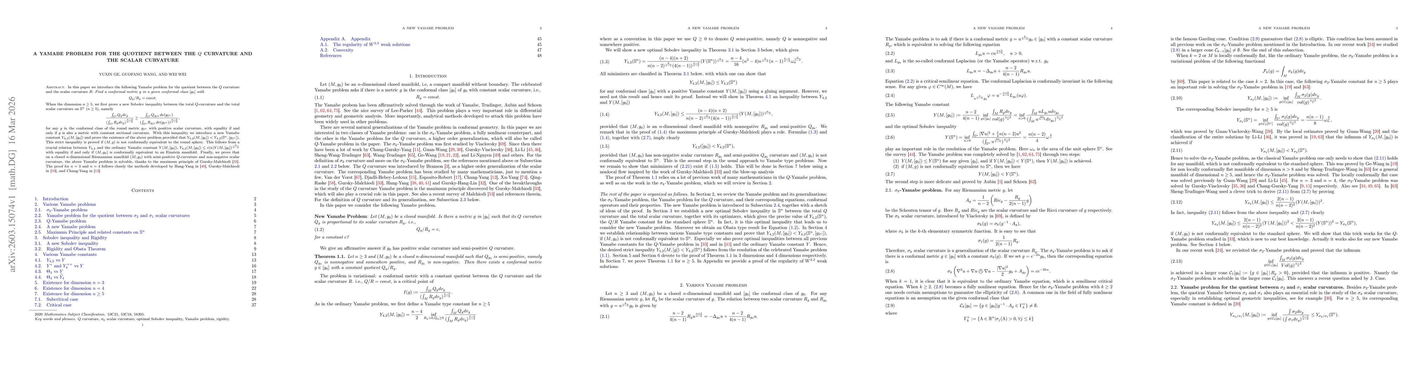 Thumbnail for A Yamabe problem for the quotient between the $Q$ curvature and the scalar curvature