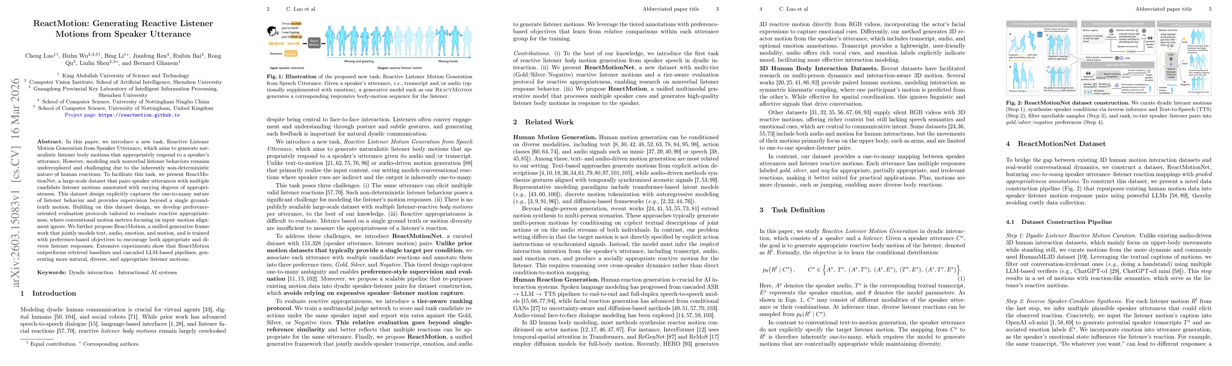 Thumbnail for ReactMotion: Generating Reactive Listener Motions from Speaker Utterance
