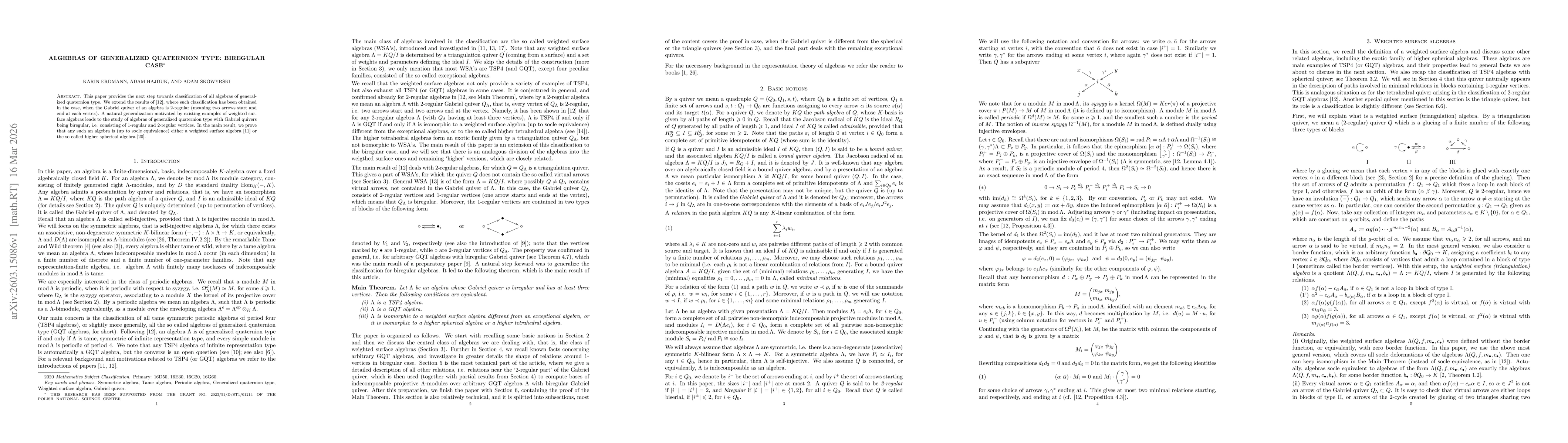 Thumbnail for Algebras of generalized quaternion type: biregular case
