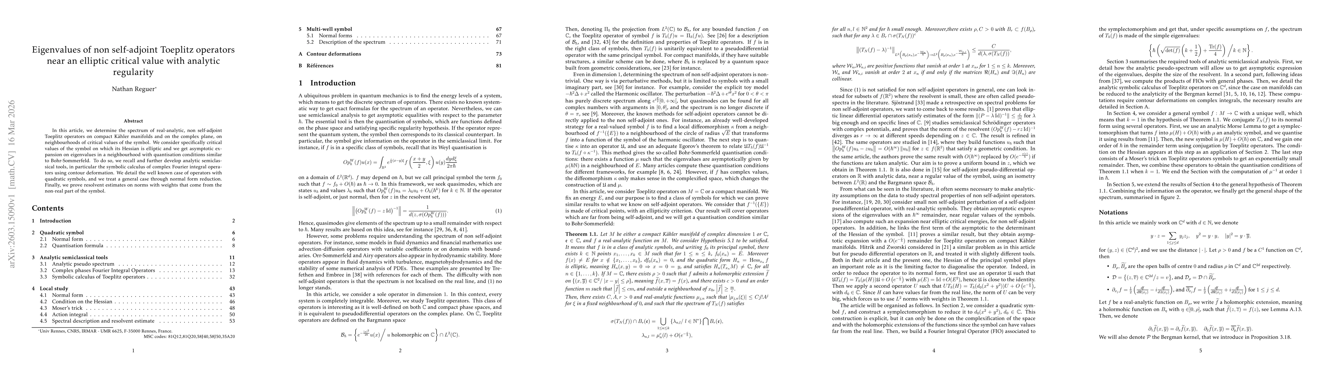 Thumbnail for Eigenvalues of non self-adjoint Toeplitz operators near an elliptic critical value with analytic regularity
