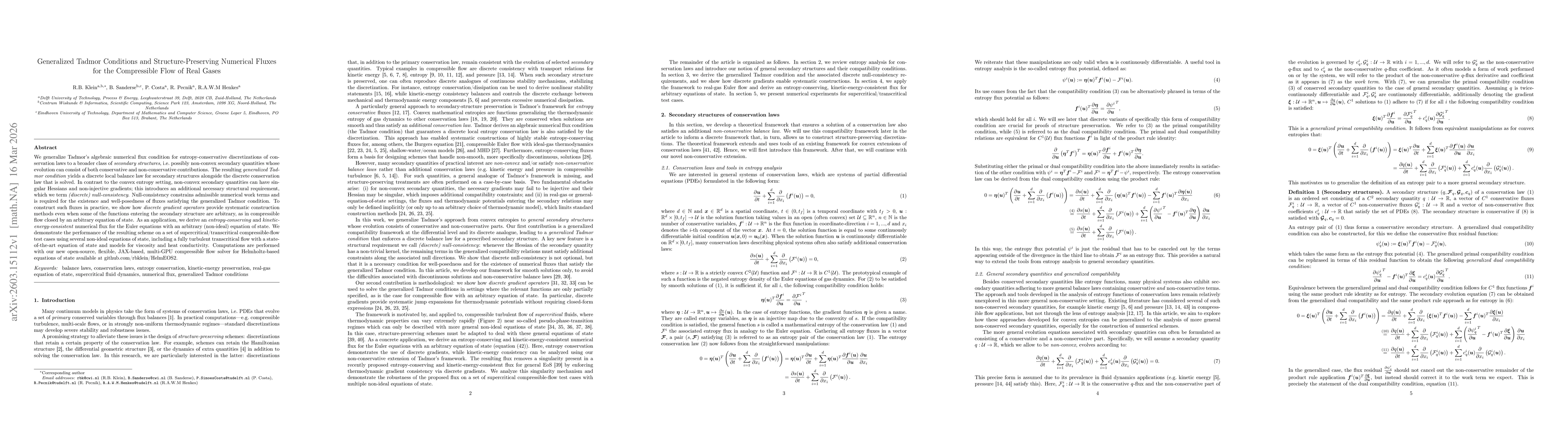 Thumbnail for Generalized Tadmor Conditions and Structure-Preserving Numerical Fluxes for the Compressible Flow of Real Gases