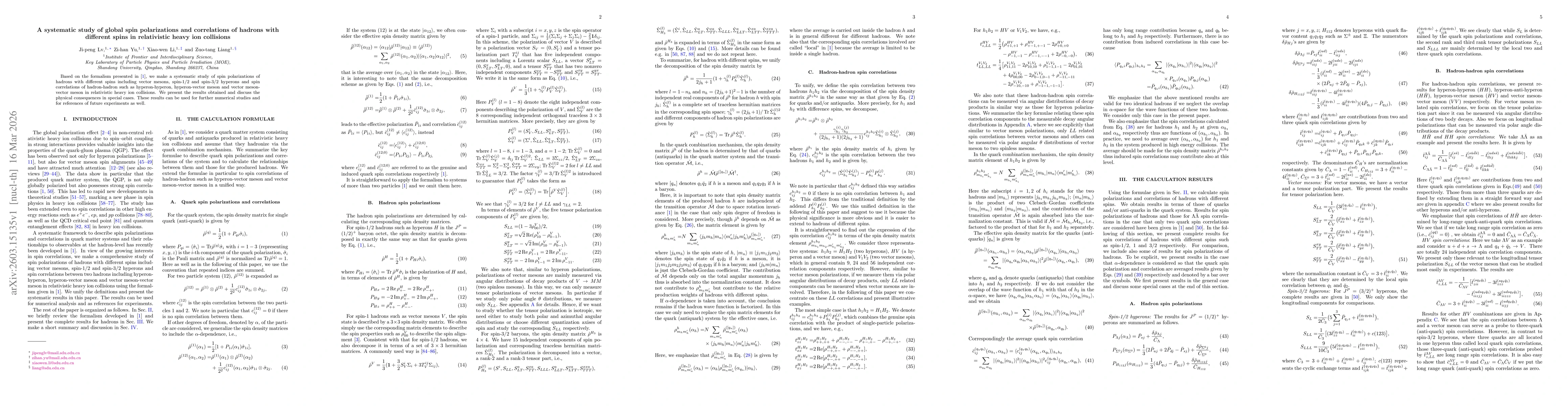 Thumbnail for A systematic study of global spin polarizations and correlations of hadrons with different spins in relativistic heavy ion collisions