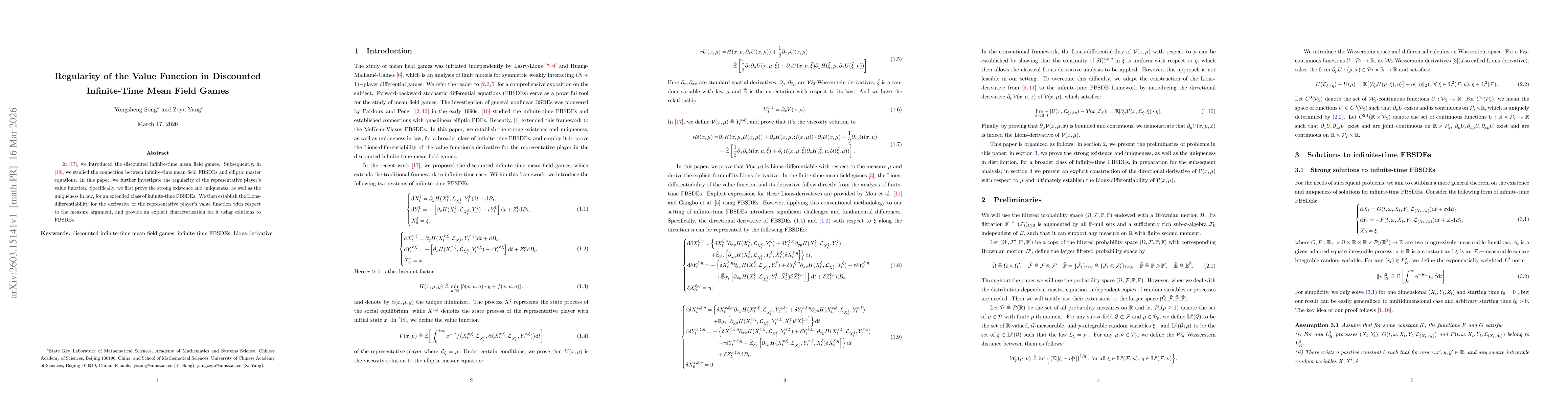 Thumbnail for Regularity of the Value Function in Discounted Infinite-Time Mean Field Games