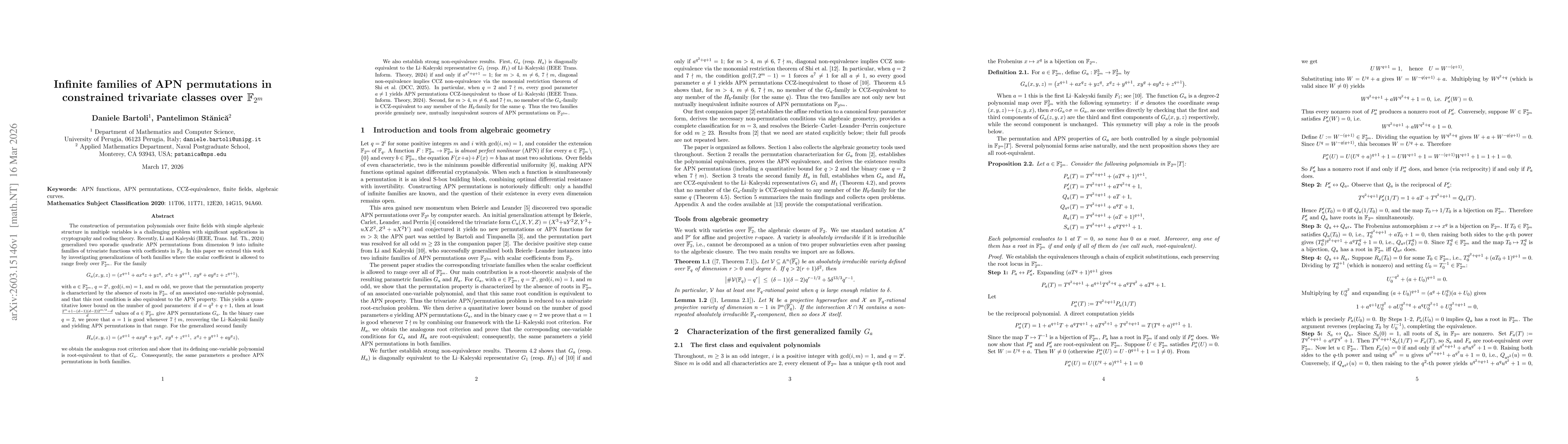 Thumbnail for Infinite families of APN permutations in constrained trivariate classes over $\mathbb{F}_{2^m}$
