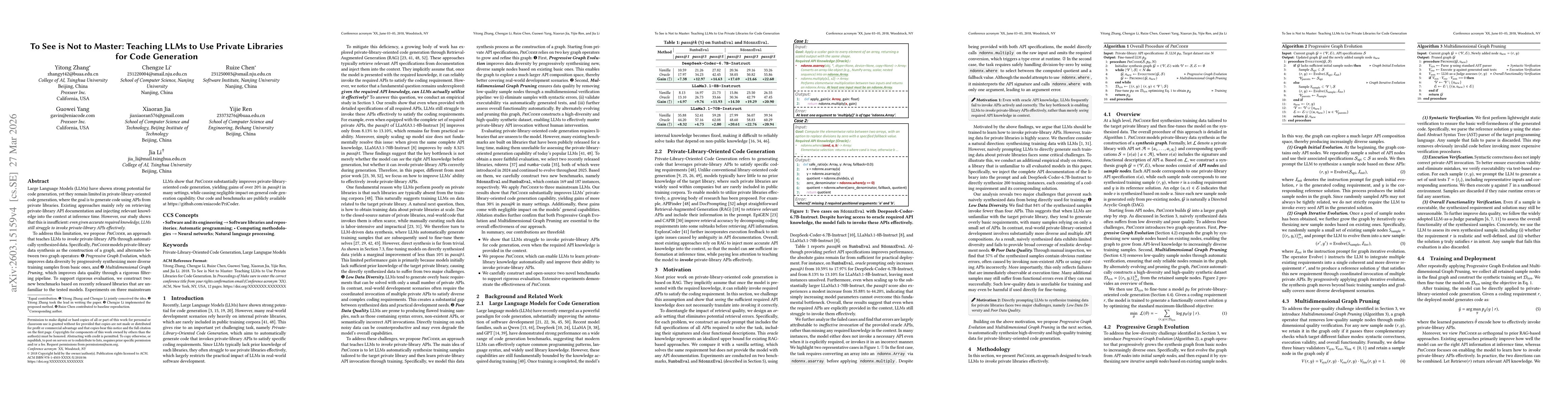 Thumbnail for To See is Not to Master: Teaching LLMs to Use Private Libraries for Code Generation