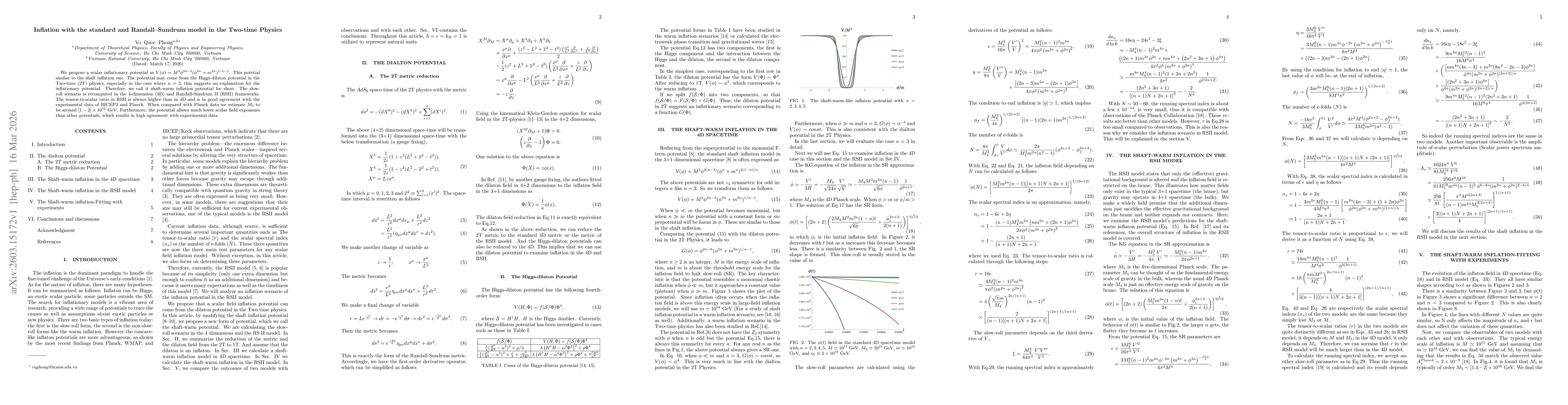 Thumbnail for Inflation with the standard and Randall-Sundrum model in the Two-time Physics