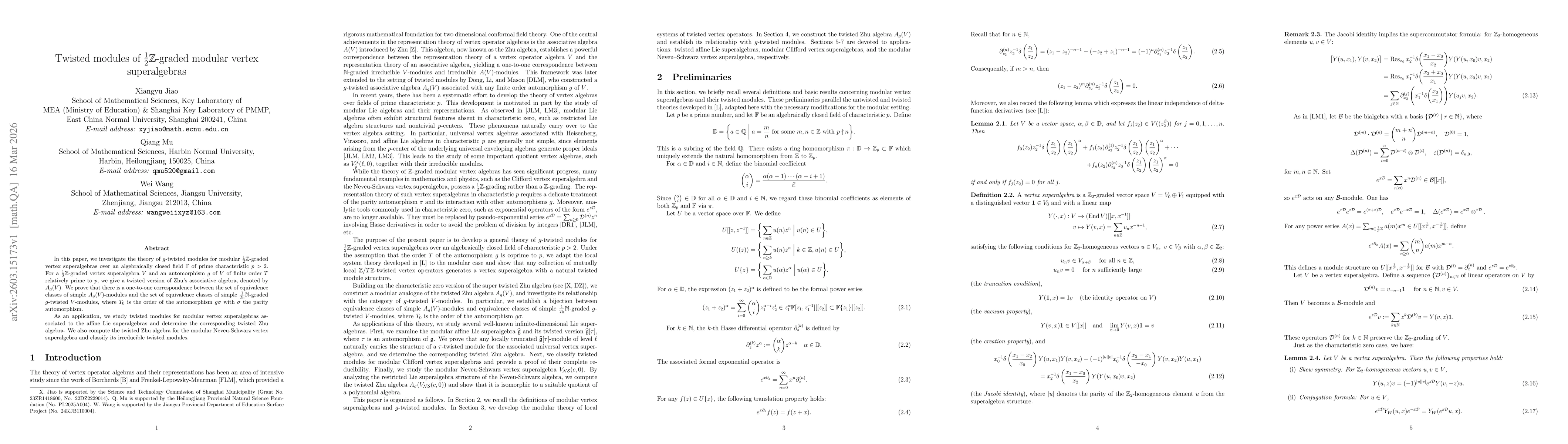 Thumbnail for Twisted modules of $\frac{1}{2}\mathbb{Z}$-graded modular vertex superalgebras