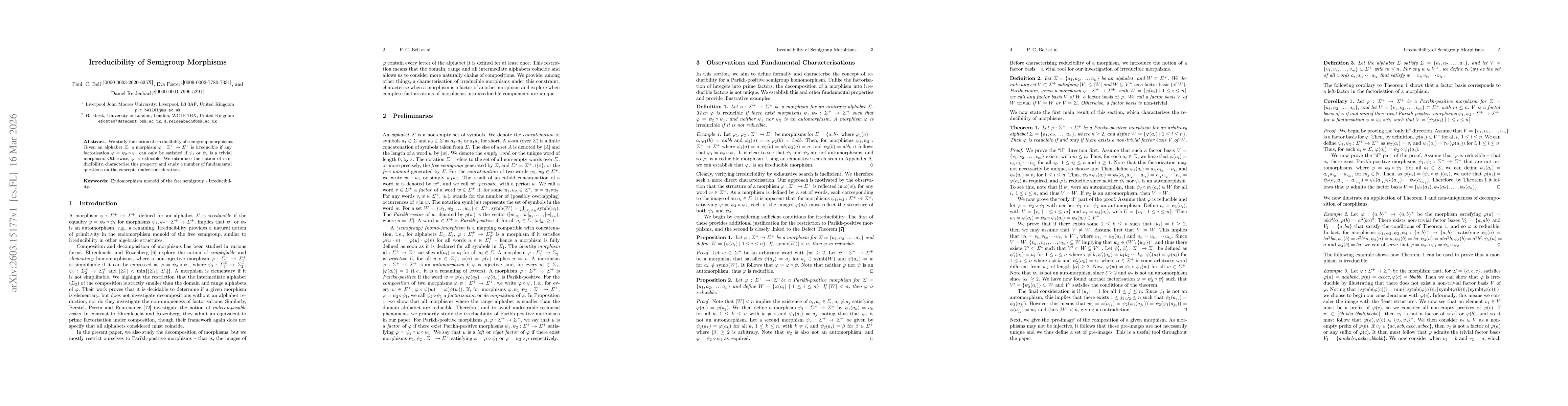 Thumbnail for Irreducibility of Semigroup Morphisms