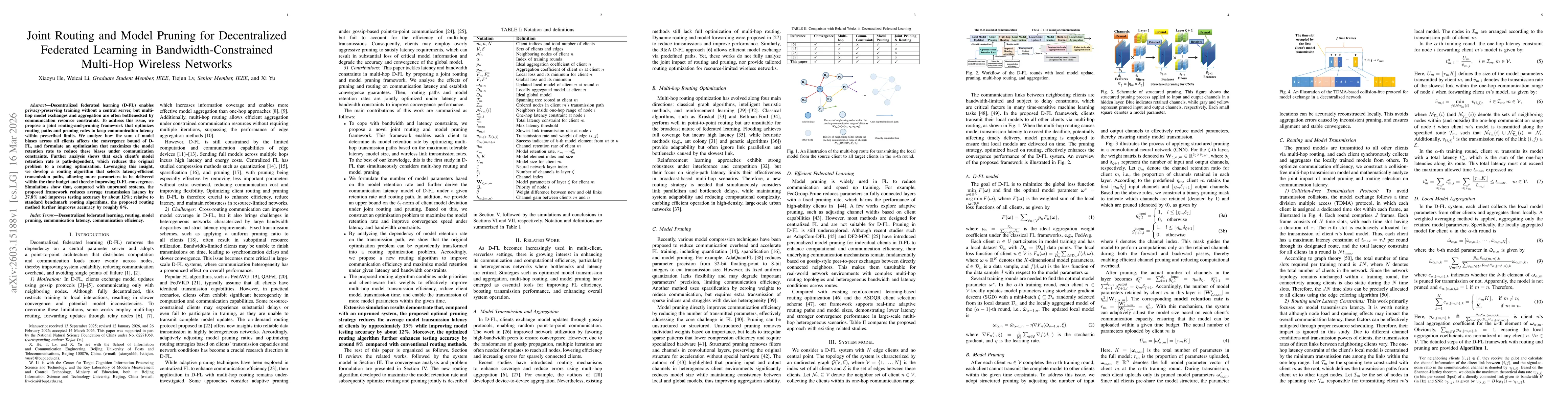 Thumbnail for Joint Routing and Model Pruning for Decentralized Federated Learning in Bandwidth-Constrained Multi-Hop Wireless Networks