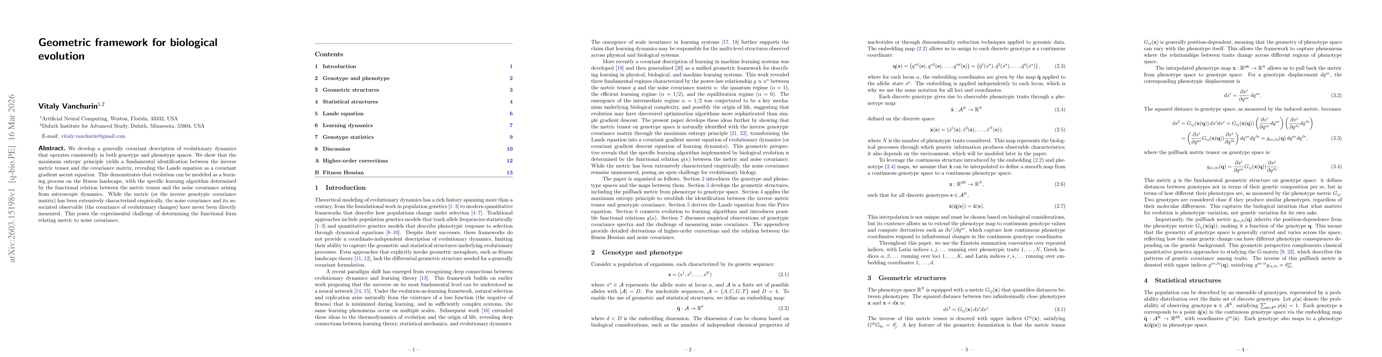 Thumbnail for Geometric framework for biological evolution