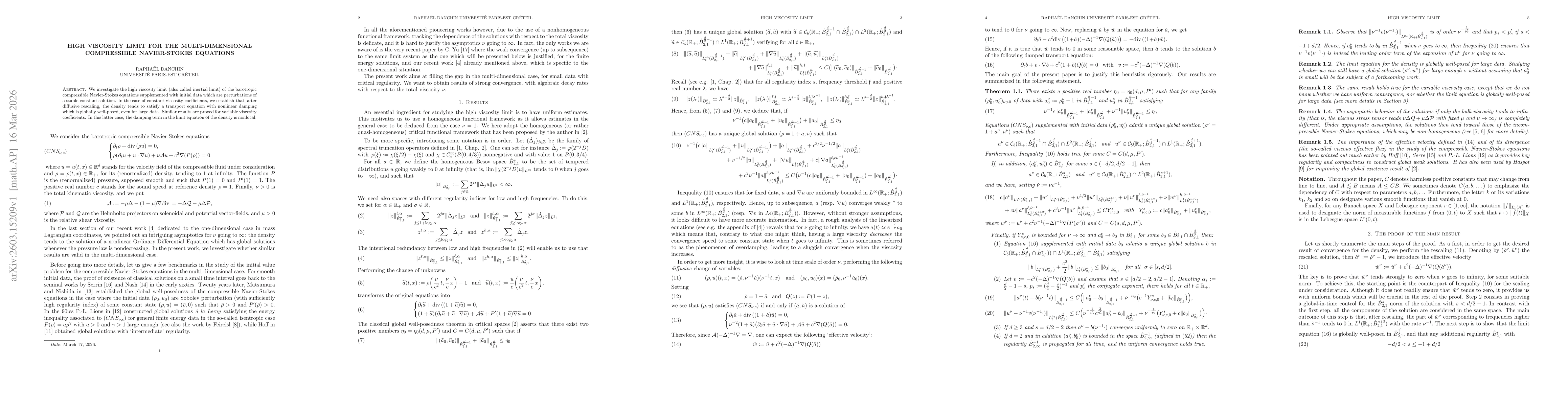 Thumbnail for High viscosity limit for the multi-dimensional compressible Navier-Stokes equations