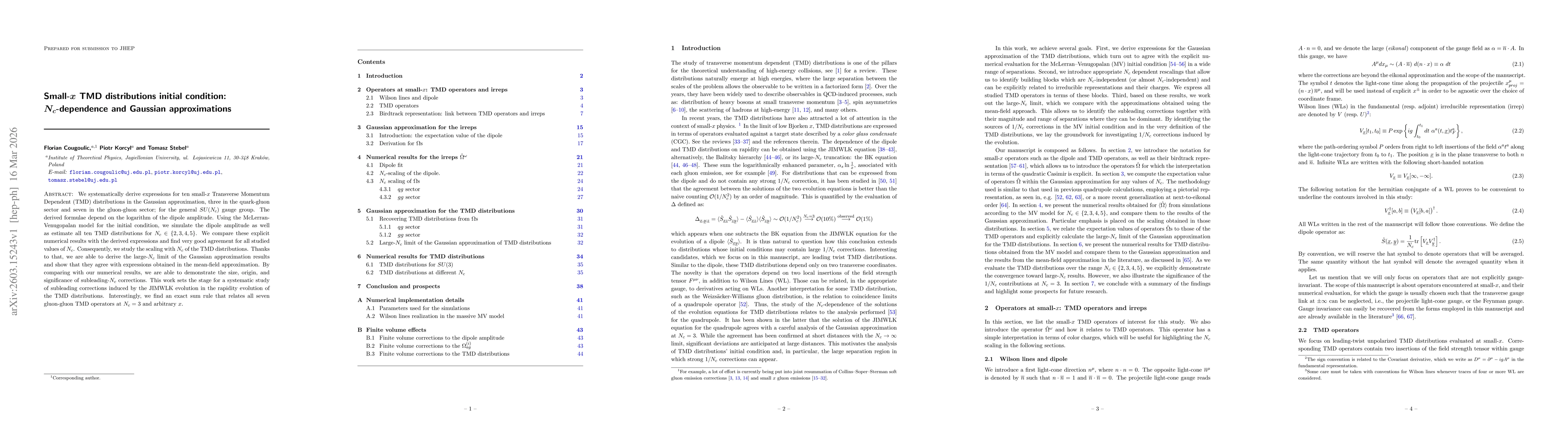Thumbnail for Small-x TMD distributions initial condition: Nc-dependence and Gaussian approximations