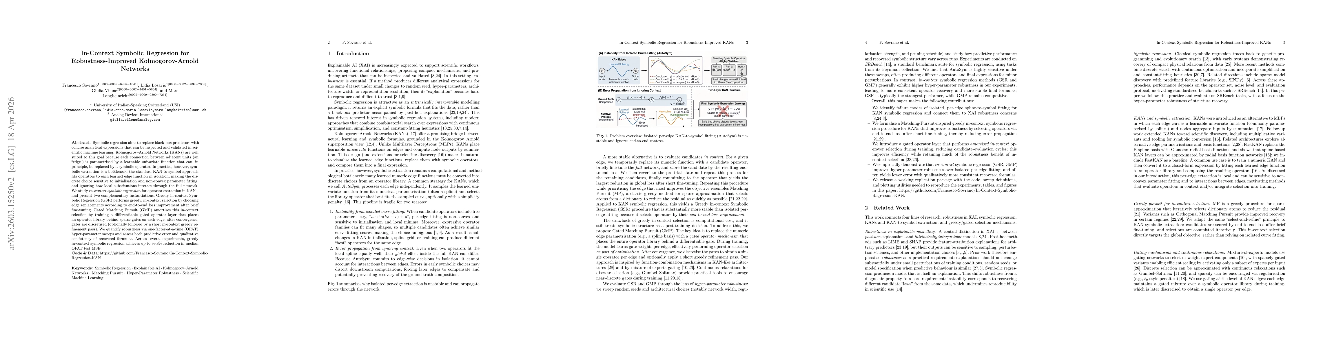 Thumbnail for In-Context Symbolic Regression for Robustness-Improved Kolmogorov-Arnold Networks