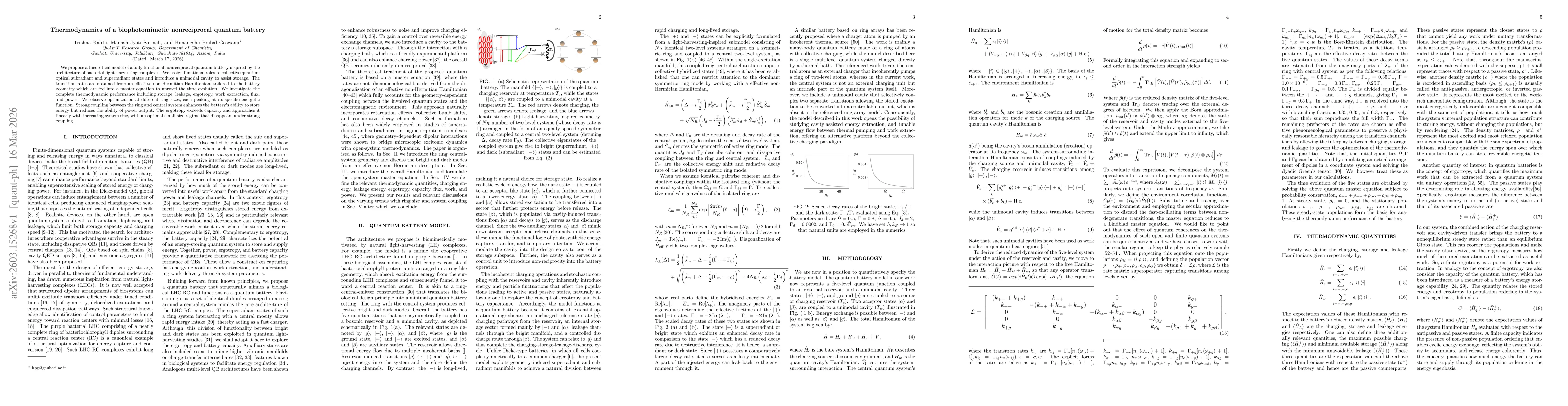 Thumbnail for Thermodynamics of a biophotomimetic nonreciprocal quantum battery