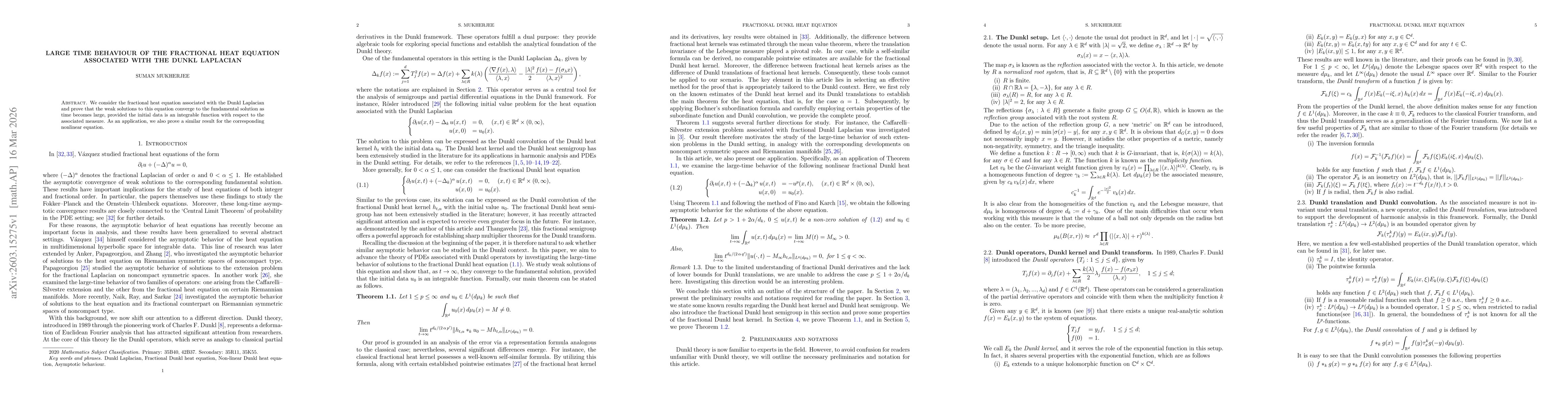 Thumbnail for Large time behaviour of the fractional heat equation associated with the Dunkl Laplacian