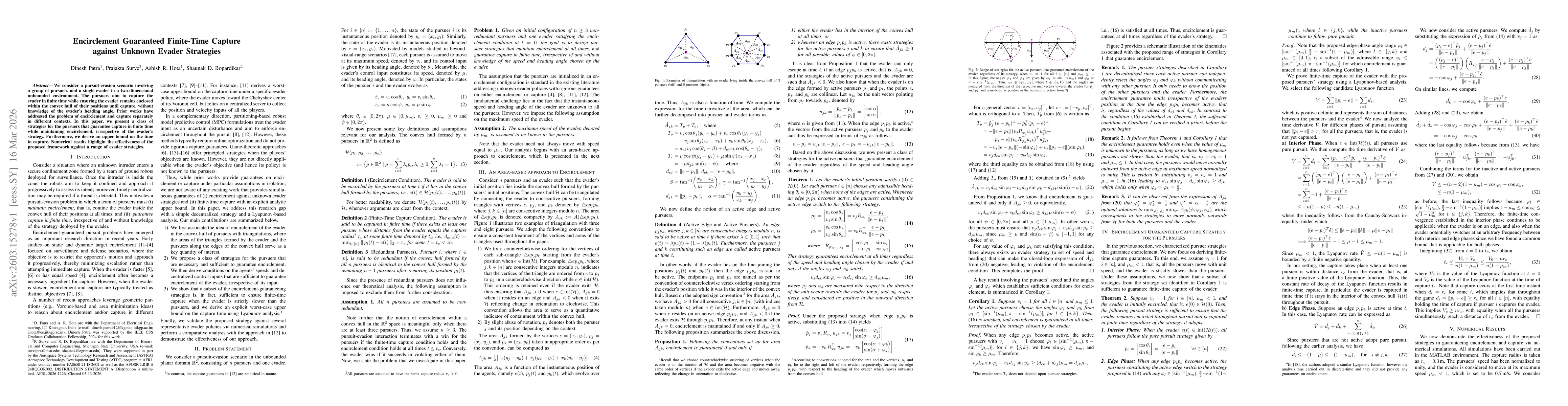 Thumbnail for Encirclement Guaranteed Finite-Time Capture against Unknown Evader Strategies
