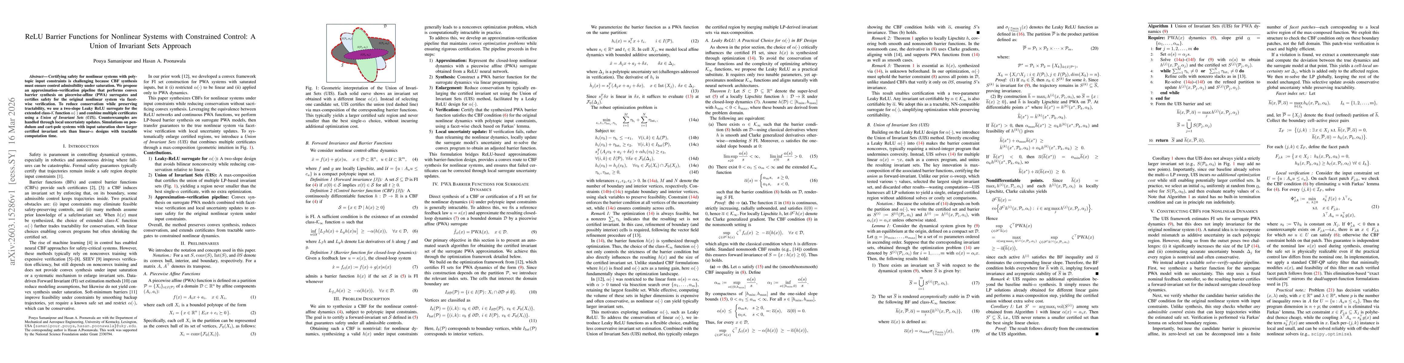 Thumbnail for ReLU Barrier Functions for Nonlinear Systems with Constrained Control: A Union of Invariant Sets Approach